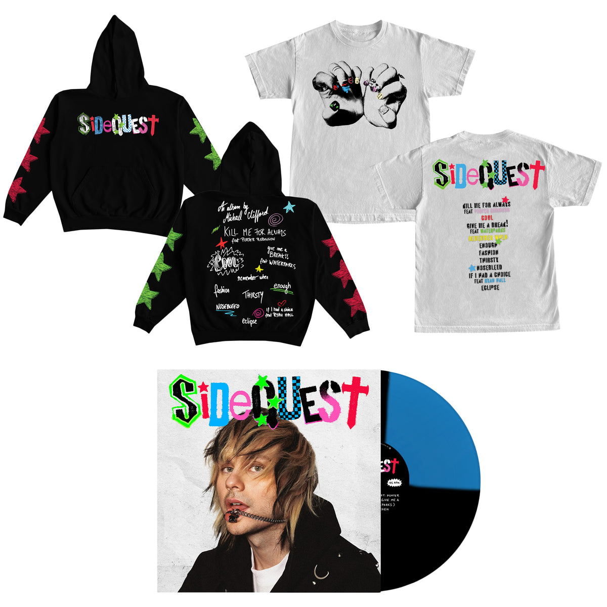 Michael Clifford 'SIDEQUEST' Black & Blue Quad Vinyl + T-shirt +
