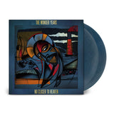 A blue translucent vinyl of "No Closer To Heaven" 10th Anniversary Edition by The Wonder Years, featuring abstract, colorful face and industrial artwork, with part of the disc visible.