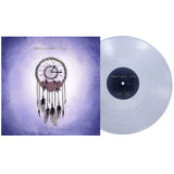 The image displays a clear vinyl record from Hold Close next to its album cover, which features a dreamcatcher with roses and feathers on a purple background. The album title "Hold Close | Time" appears at the top, with tracks like "Tropical Depression.