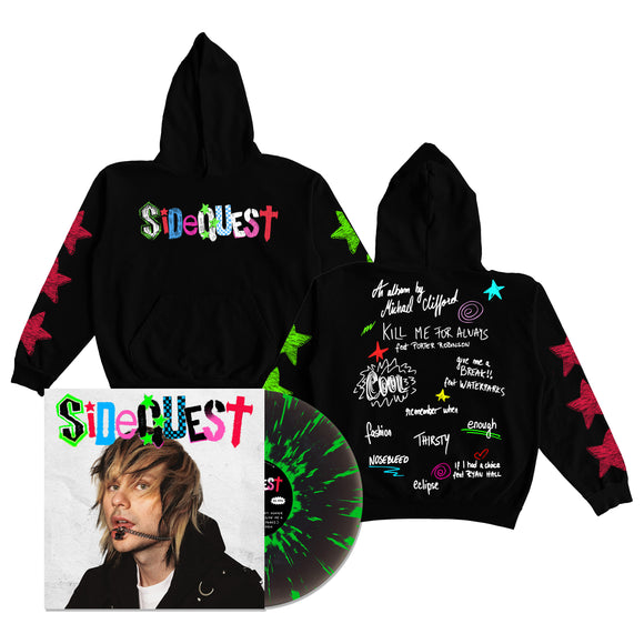 Michael Clifford 'SIDEQUEST' Black Ice w/ Neon Green Splatter Deluxe Vinyl + Hoodie Bundle