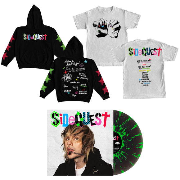 Michael Clifford 'SIDEQUEST' Black Ice w/ Neon Green Splatter Deluxe Vinyl + T-shirt + Hoodie Bundle