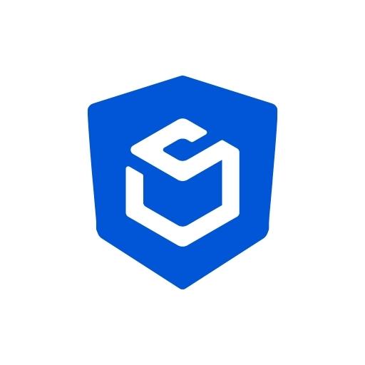 A blue hexagonal shield features a white interlocking G and C at its center, creating ShipAid’s geometric logo for package protection and shipping insurance, set against a white background.
