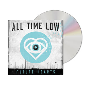All Time Low "Future Hearts". Blue circle that contains a heart and eyeball.
