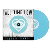 All Time Low "Future Hearts". Blue circle that contains a heart and eyeball. Light Blue vinyl