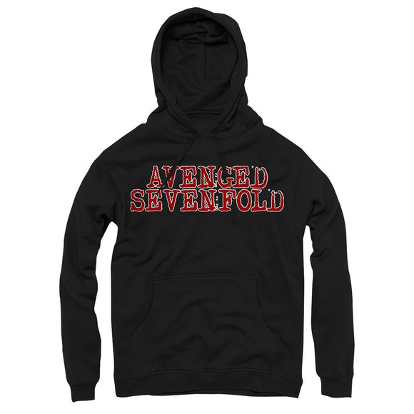 Black pullover on white background. Red text reads Avenged Sevenfold on the chest. 